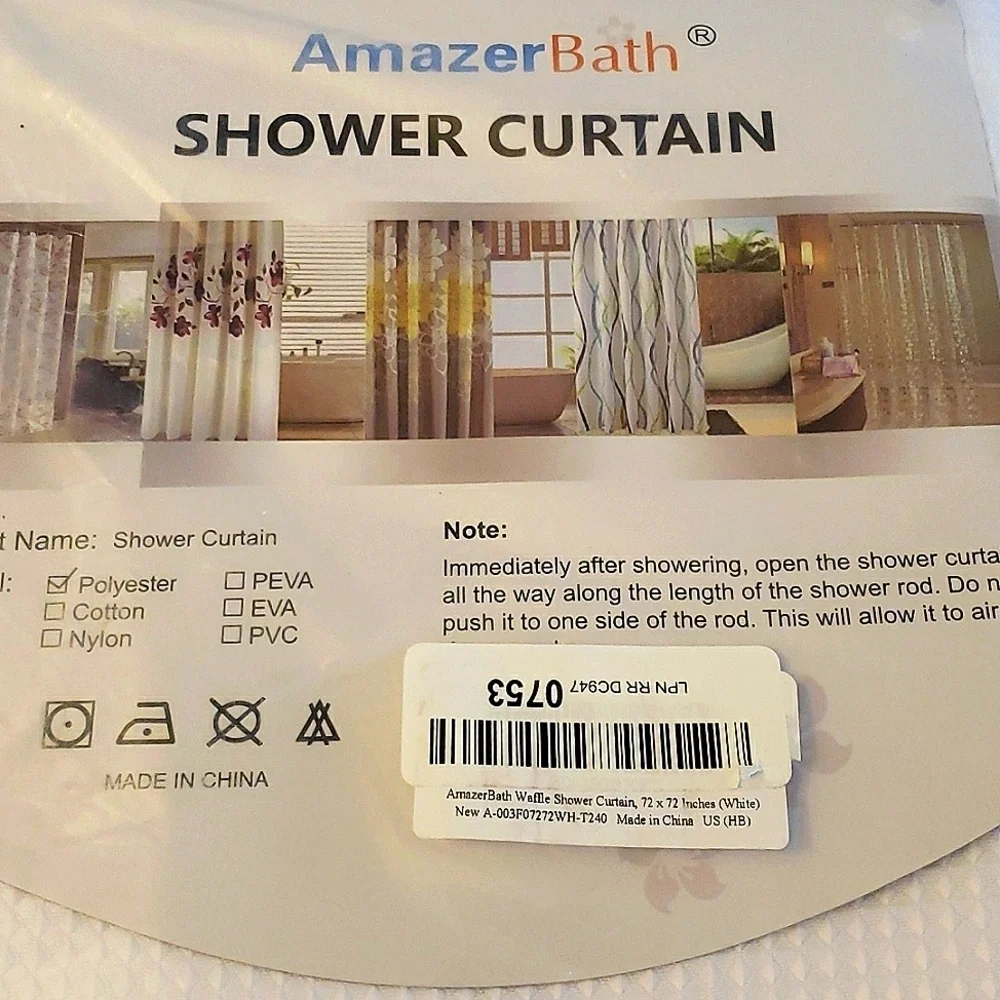 AmazerBath White Waffle Textured Shower Curtain with Spa-like Feel 72